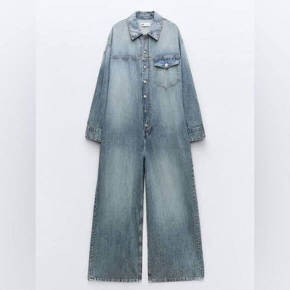 Zara Pants - New Zara Limited Edition 100% Cotton Blue Denim TRF Jumpsuit 4365/280
